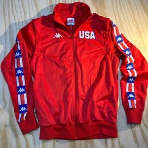 Kappa USA Track Jacket Mens Large Red Omini Logo Tape Full Zip Sportswear‎